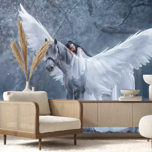 Papier peint  Femme fantastique avec une licorne