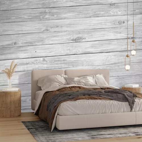 Papier peint  Fond blanc planches de bois horizontales