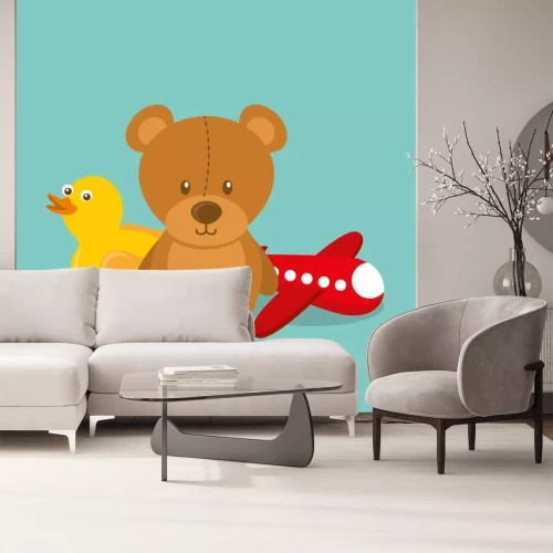 Sticker  jouets pour les enfants nounours en caoutchouc canard et avion rétro vector illustration