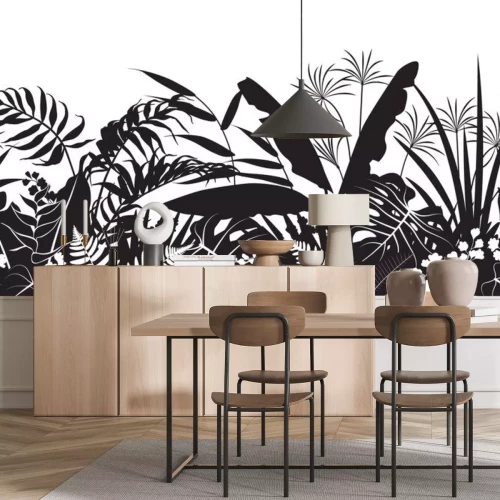 Sticker  Dessiner des feuilles tropicales en noir et blanc