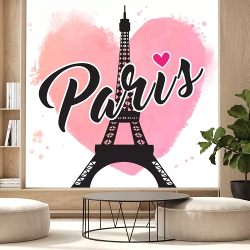 Sticker  Paris hand drawn vector lettering and Eiffer Tower. Paris ink lettering.