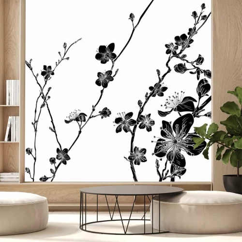 Sticker  Fleurs de pommier noir et blanc