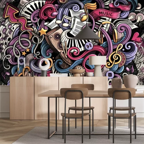 Papier peint  Composition colorée des notes et des instruments