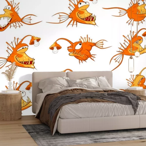 Sticker  Monk Fish Set . Deep-water Fish. Cartoon Character 