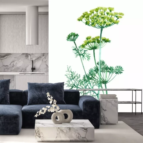 Sticker  Dill plant Watercolor illustration isolated on white background.