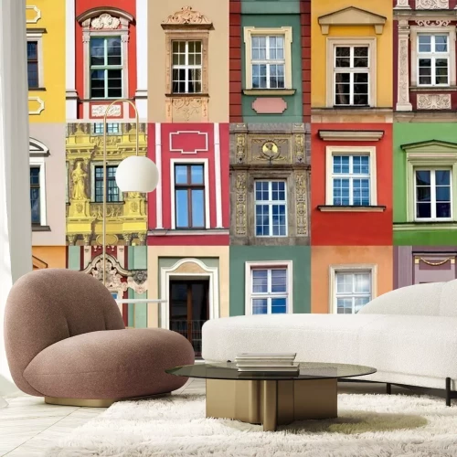 Papier peint  Mosaïque colorée avec des façades de maisons