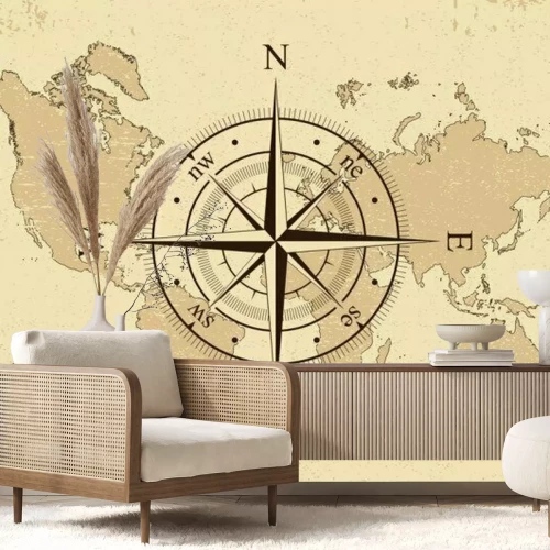 Sticker  Rose des vents sur le fond de la carte du monde