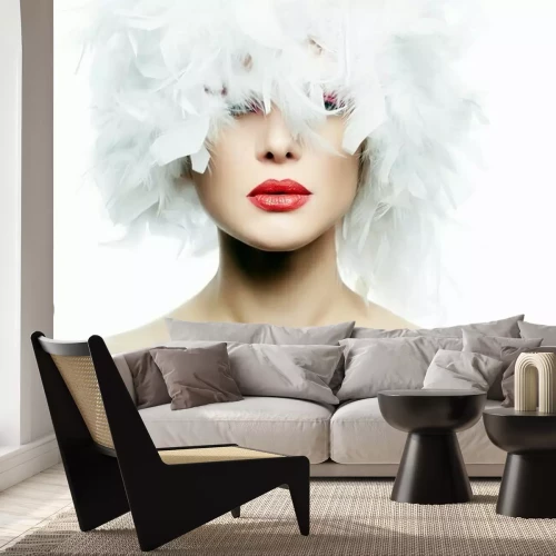 Papier peint  Fille avec des plumes sur la tête