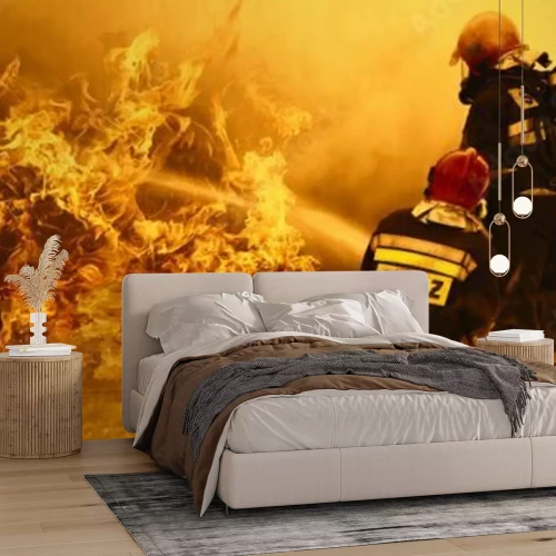 Papier peint  Pompiers sur fond de flammes