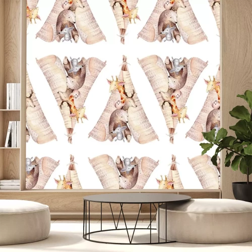 Sticker  Animaux de différentes espèces dans un wigwam indien