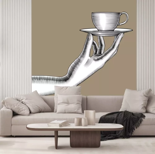 Sticker  Une main tenant une tasse sur une soucoupe