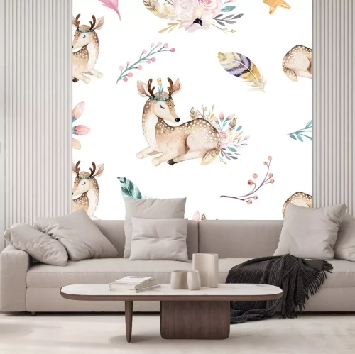 Sticker  Illustration pastel de plumes de faons et de plantes