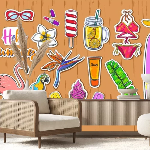 Sticker  Ensemble de mode autocollants d'été badges icônes patches. Calligraphie dessinée à la main.