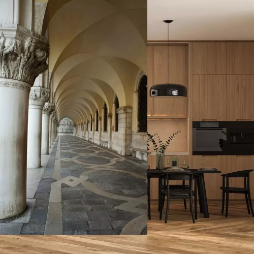 Papier peint  Cloître long et colonnes anciennes