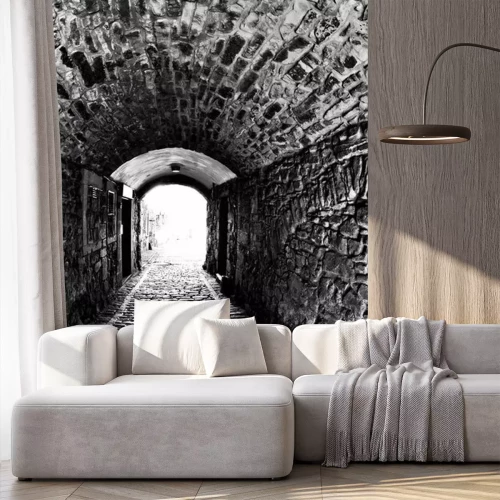 Papier peint  Tunnel en brique noire et blanche