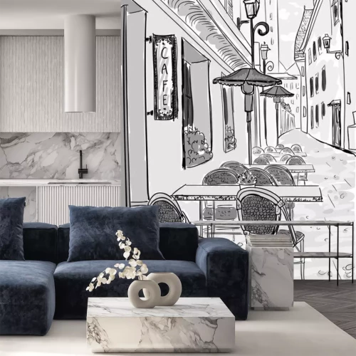 Sticker  Café de rue dans un vieux centre-ville