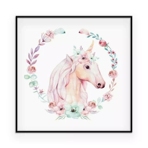 Poster  Couronne de fleurs avec une licorne