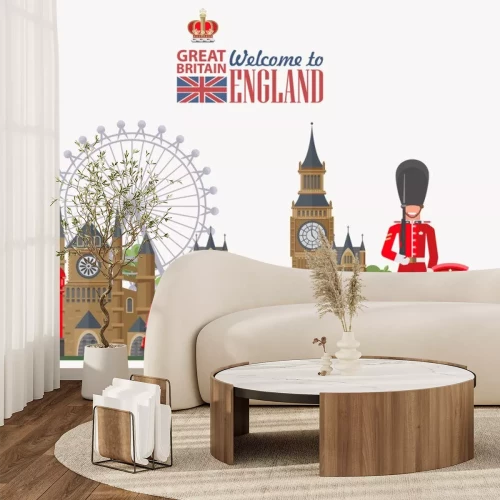 Sticker  Illustration vectorielle de voyage en Angleterre. Vacances au Royaume-Uni. Contexte de la Grande-Bretagne. Voyage au Royaume-Uni.
