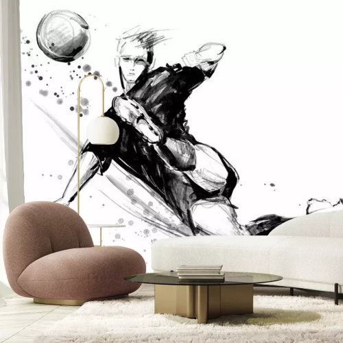 Sticker  joueur de football en action sur fond blanc. Illustration de croquis dessinés à la main silhouette football