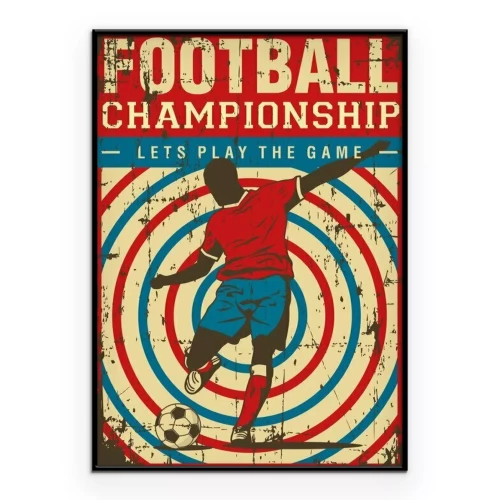 Poster  Des graphismes rétro avec un joueur de football et le slogan « Jouons ! »