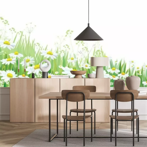 Papier peint  Clairière graphique et pâquerettes