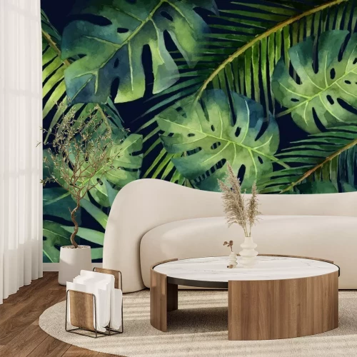 Papier peint  Composition aquarelle de feuilles exotiques