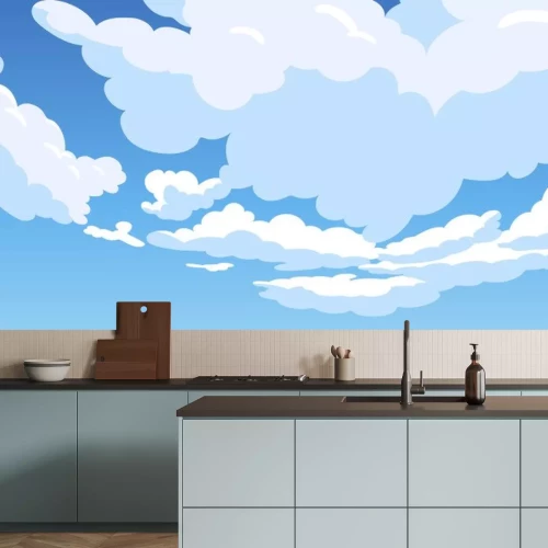 Sticker  Nuages version dessin animé sur un ciel bleu