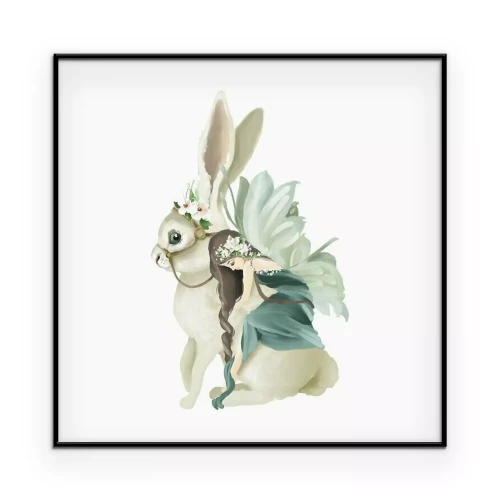 Poster  Une fée assise sur un lapin