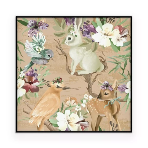 Poster  Animaux de la forêt dans les fleurs