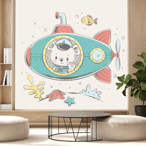 Sticker  Marin mignon ours sur une illustration de vecteur dessiné main cartoon sous-marin. Peut être employé pour l'impression de T-shirt, les enfants portent la conception de mode, la salutation de fête de n