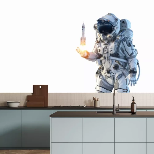 Sticker  Astronaute avec une fusée lancée de sa main