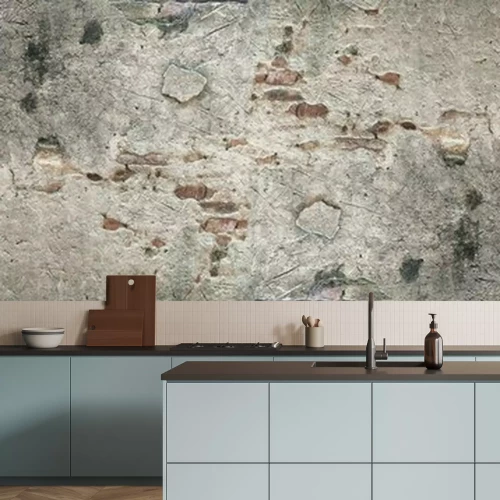 Papier peint  Mur de briques recouvert de béton