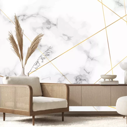 Papier peint  Imitation marbre avec lignes dorées