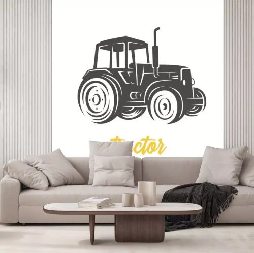 Sticker  Tracteur. Illustration en noir et blanc.