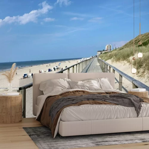 Papier peint  Dunes de plage et jetée en bois