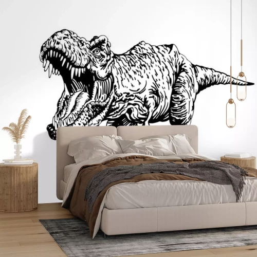 Sticker  Dessin noir et blanc d'un dinosaure rugissant