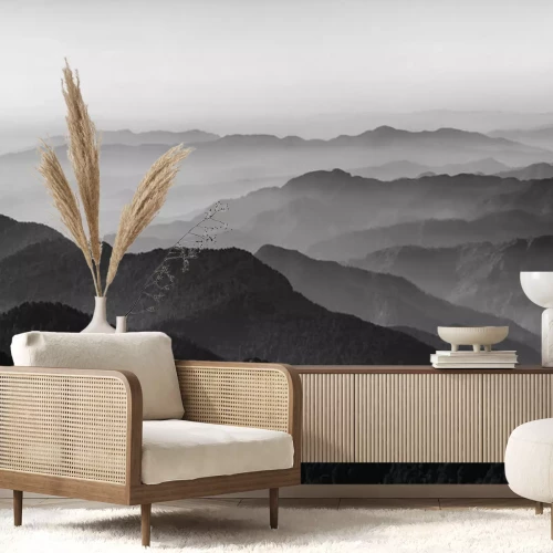 Papier peint  Vallée et montagnes en noir et blanc