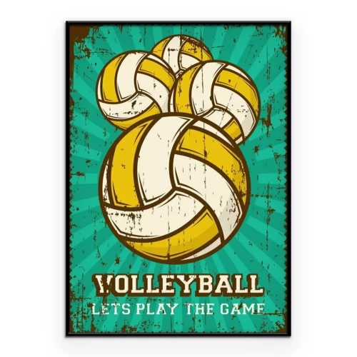 Poster  Graphisme rétro de volley-ball jaune et blanc