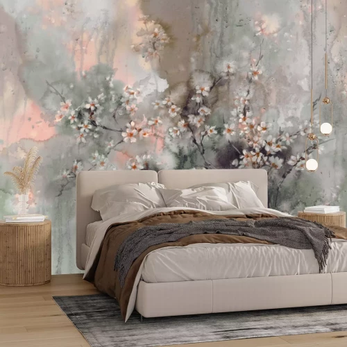 Papier peint  Sakura après la pluie aquarelle