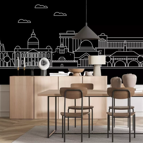 Sticker  Skyline de silhouette de Rome. Italie - Ville de vecteur de Rome, architecture linéaire italienne, bâtiments. Illustration de Rome ligne voyage, monuments. Icône plate de l'Italie, bannière de concept