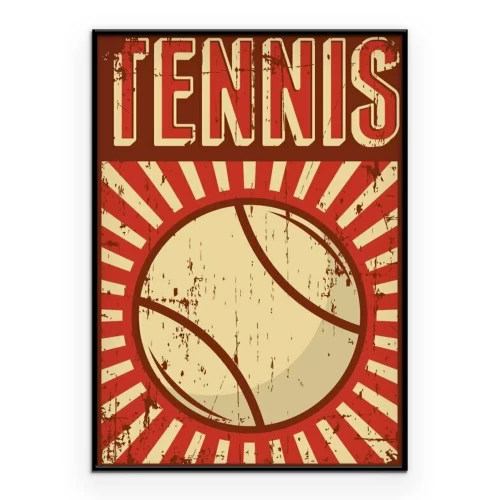 Poster  Un graphisme représentant une balle de tennis et le mot « Tennis » dans un style rétro.