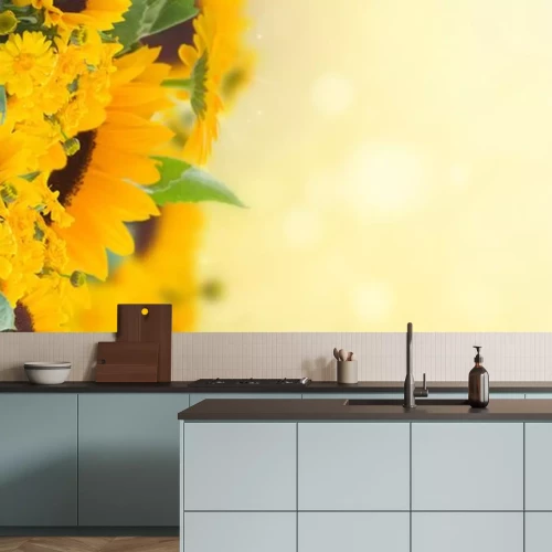 Sticker  Un bouquet de tournesols sur fond jaune