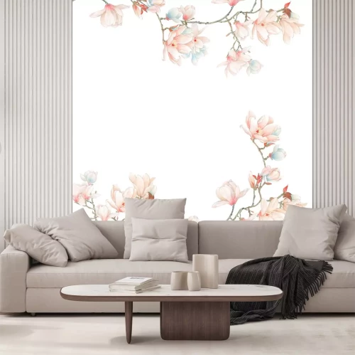 Sticker  Magnolia sur fond blanc avec des pétales bleus