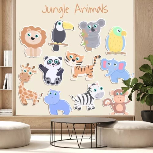 Sticker  Joli autocollant d'animaux de la jungle. Design plat