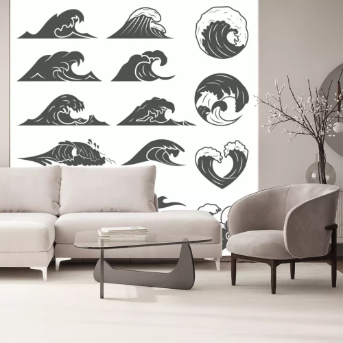 Sticker  Dessins minimalistes avec des vagues de la mer