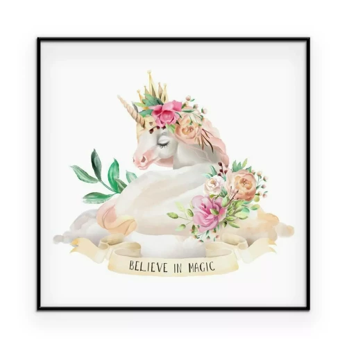 Poster  Licorne magique dans les fleurs