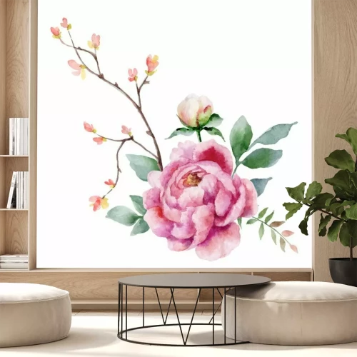 Papier peint  Pivoine rose façon aquarelle