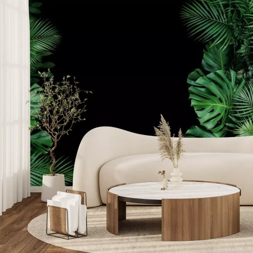 Papier peint  Grandes plantes sur fond noir