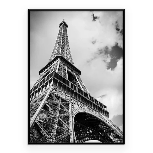 Poster  La tour Eiffel vue d'en bas, en nuances de noir et blanc
