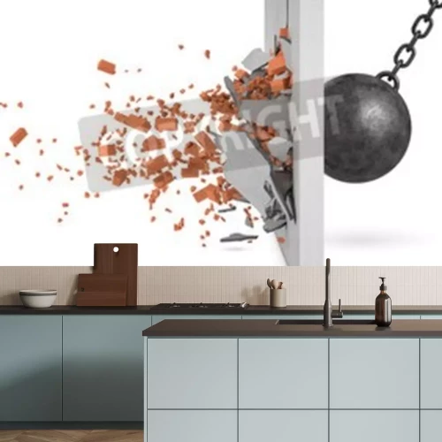 Papier peint  Boule 3D dans un mur de briques